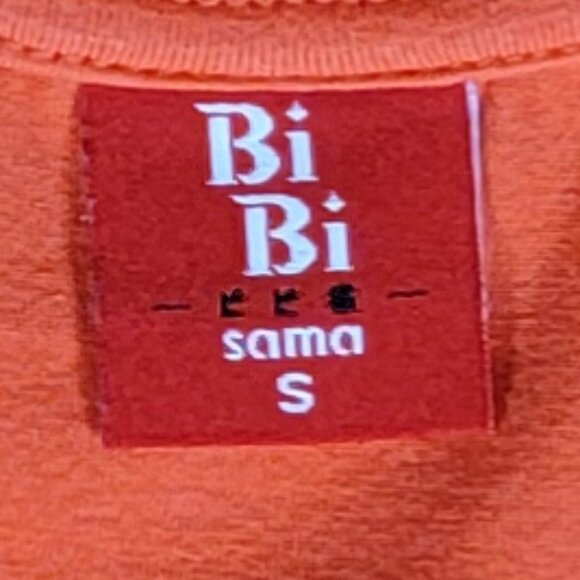 Bibisama Orange Cat With Fish Tie Short Sleeve V-Neck Stretch Cotton Tee - S - Picture 6 of 6